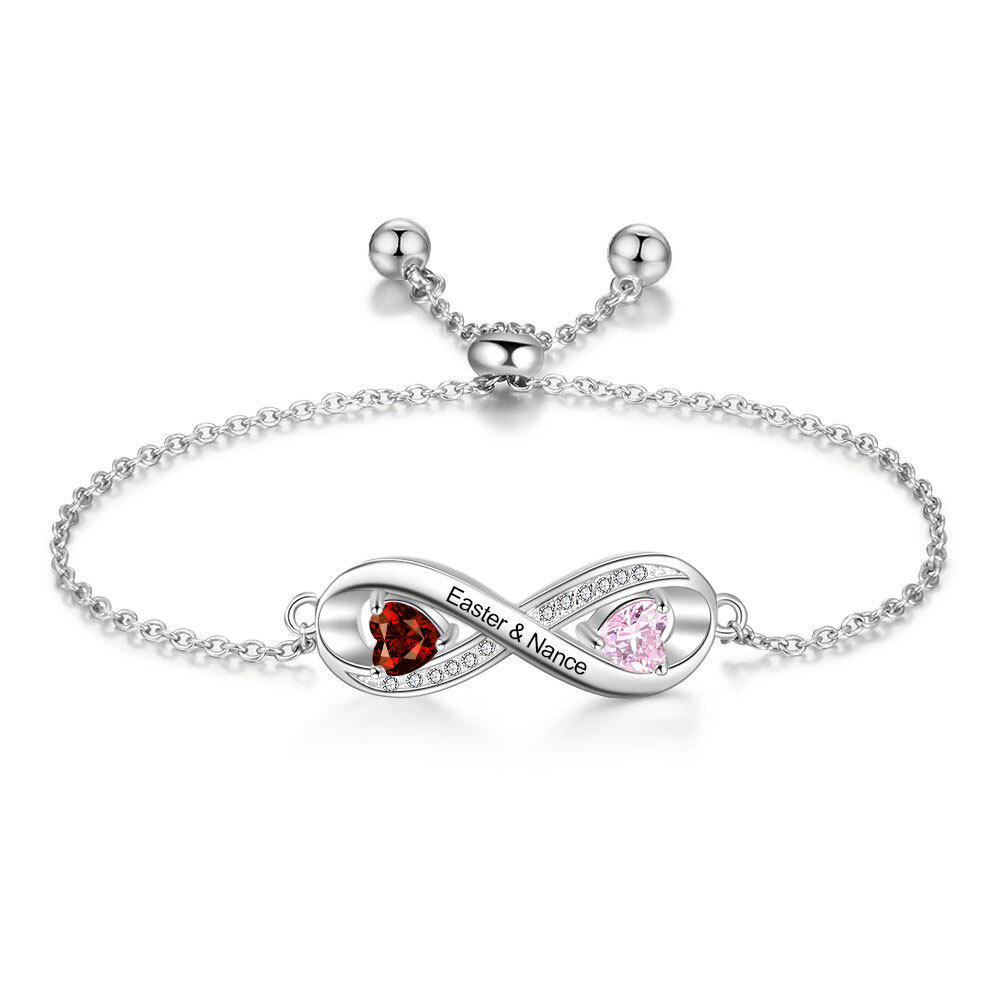 Bracelet à Breloque Infini Prénom Personnalisé avec 2 Pierre de Naissance