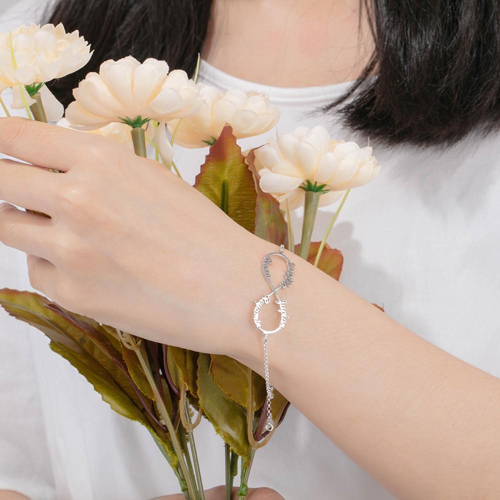 Bracelet Infini En Argent 925 4 Prénoms Bracelet Personnalisé Femme｜Jessemade