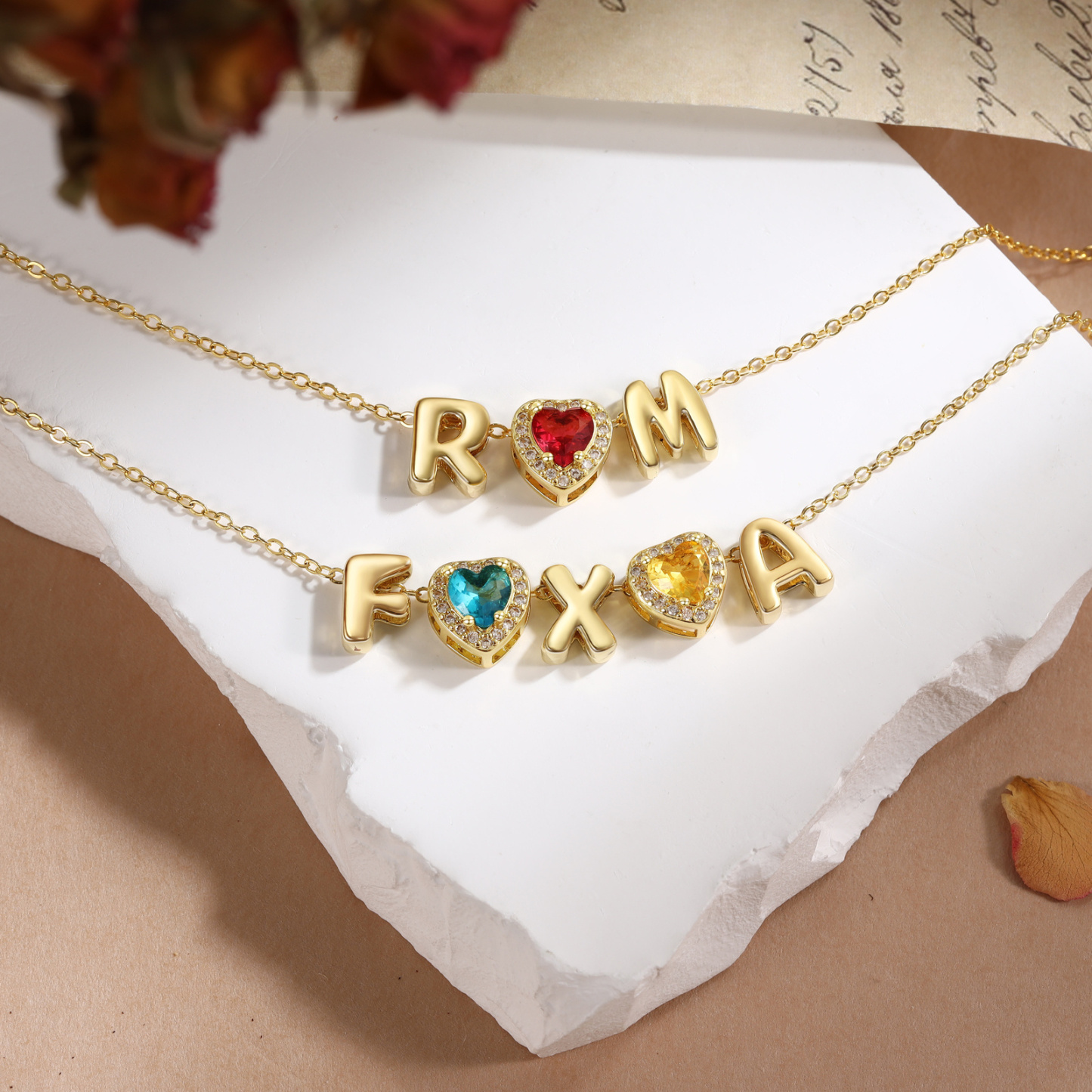 Collier Personnalisé avec Initiale et Pierre de Naissance en forme de Cœur