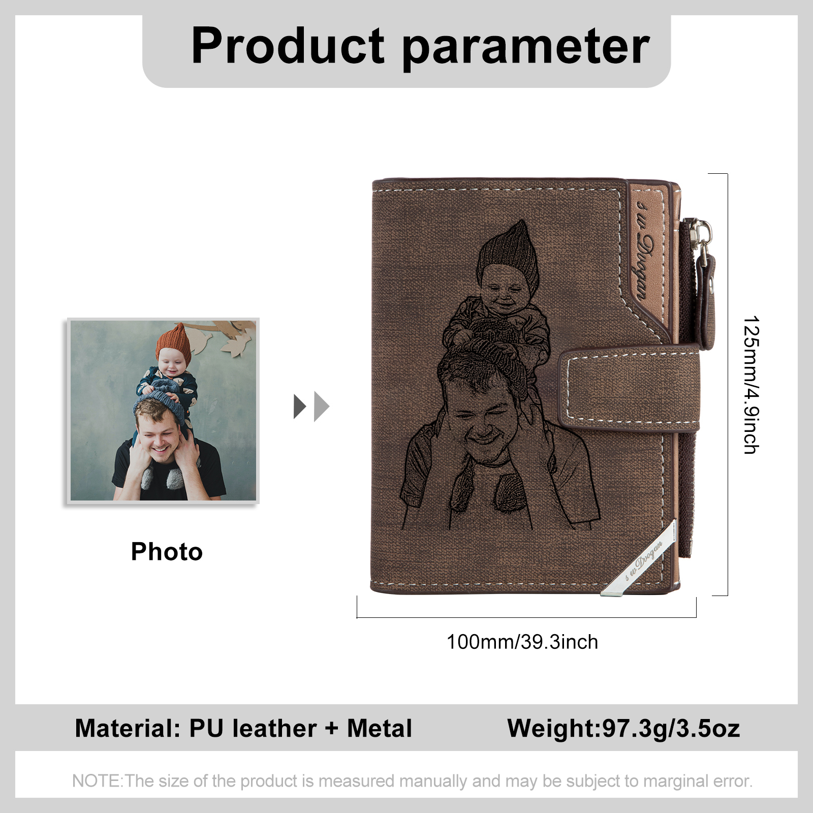 Portefeuille 1 Prénom Personnalisé avec Lettre et Photo Classique Homme Porte-Monnaie Carte