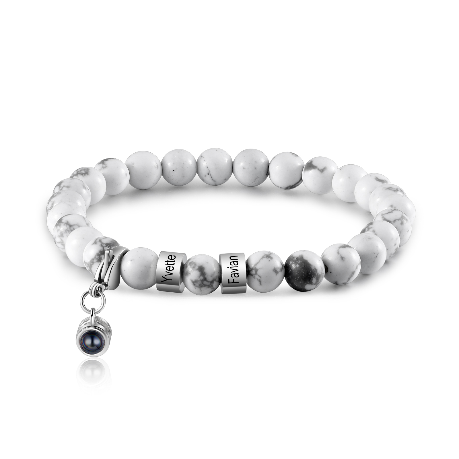 Jessemade FR Bracelet Projection de Magnésite 2 Prénoms Personnalisés avec Photo