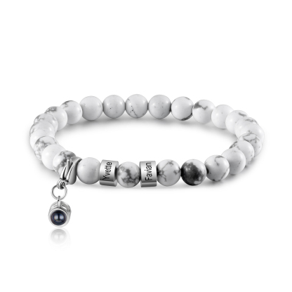 Jessemade FR Bracelet Projection de Magnésite 2 Prénoms Personnalisés avec Photo