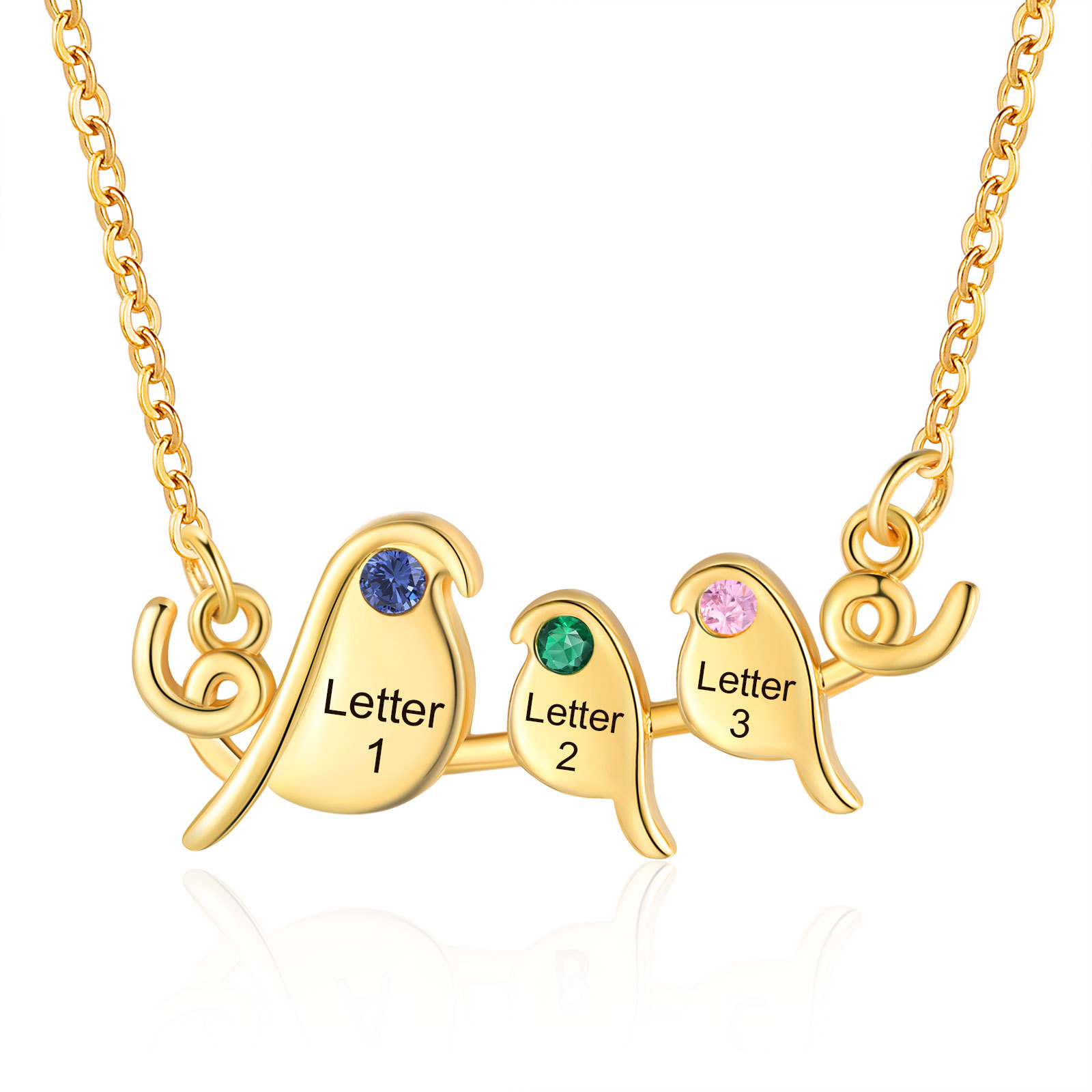 Collier Lettre Collier Petit Oiseau 3 Lettres et Pierres de Naissance Personnalisés pour Femmes|Jessemade