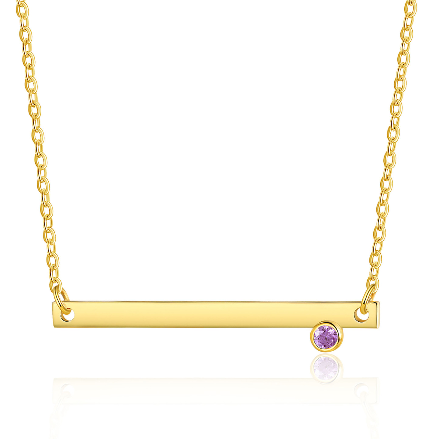 Collier Barre fine 1 Texte Personnalisé avec 1 Pierre de naissance Collier Femmes