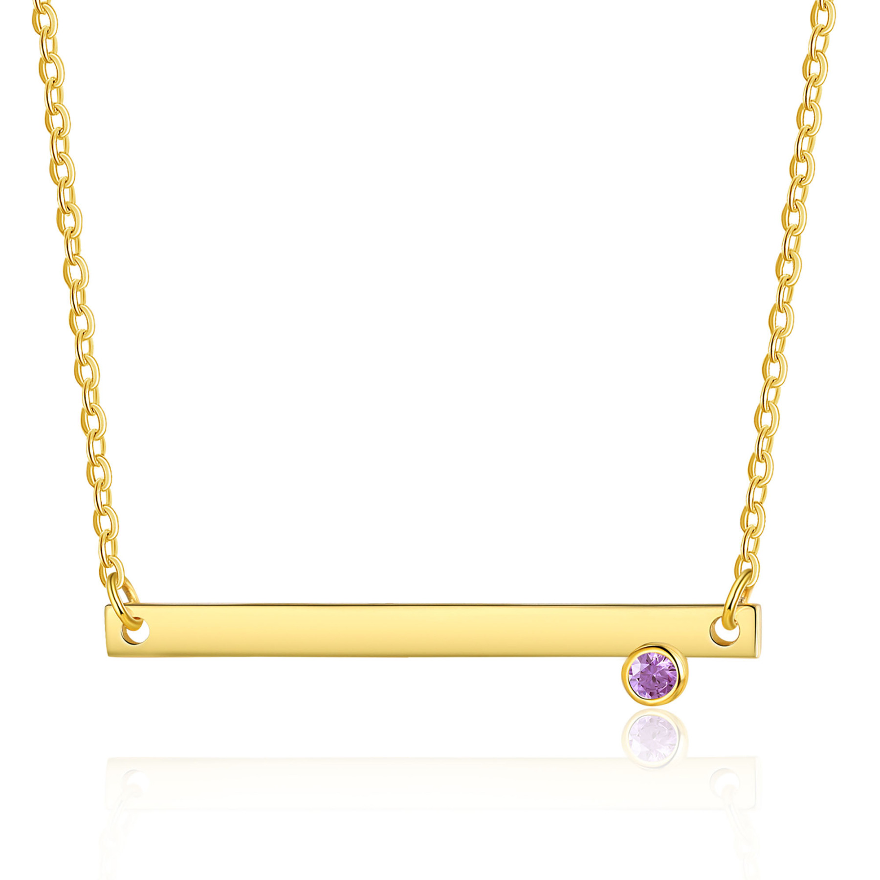 Collier Barre fine 1 Texte Personnalisé avec 1 Pierre de naissance Collier Femmes