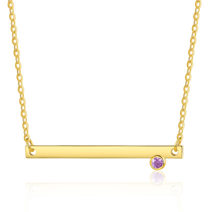 Collier Barre fine 1 Texte Personnalisé avec 1 Pierre de naissance Collier Femmes