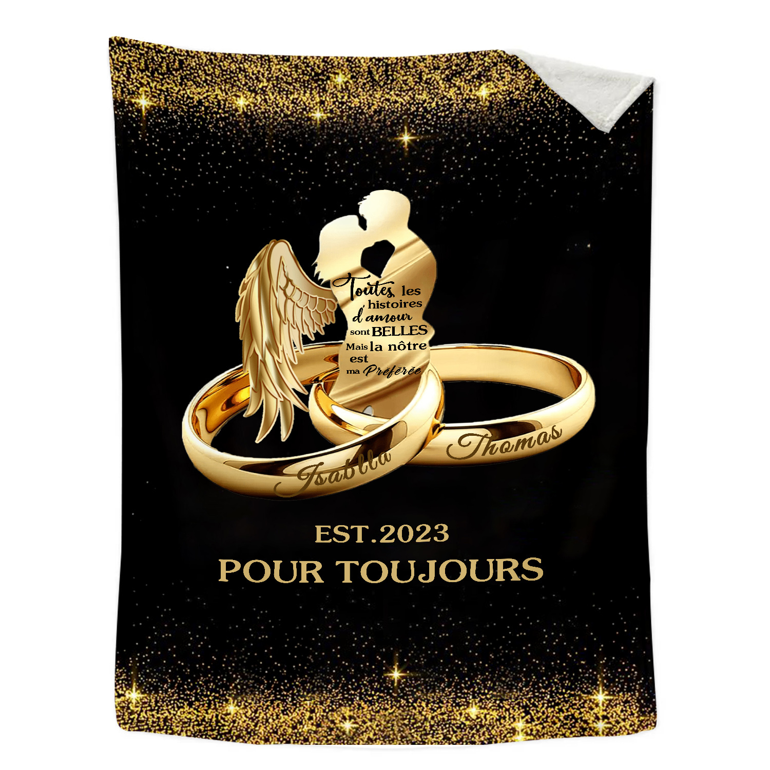 Couverture Plaids Polaire 2 Prénoms Personnalisés avec Année et Texte | Jessemade