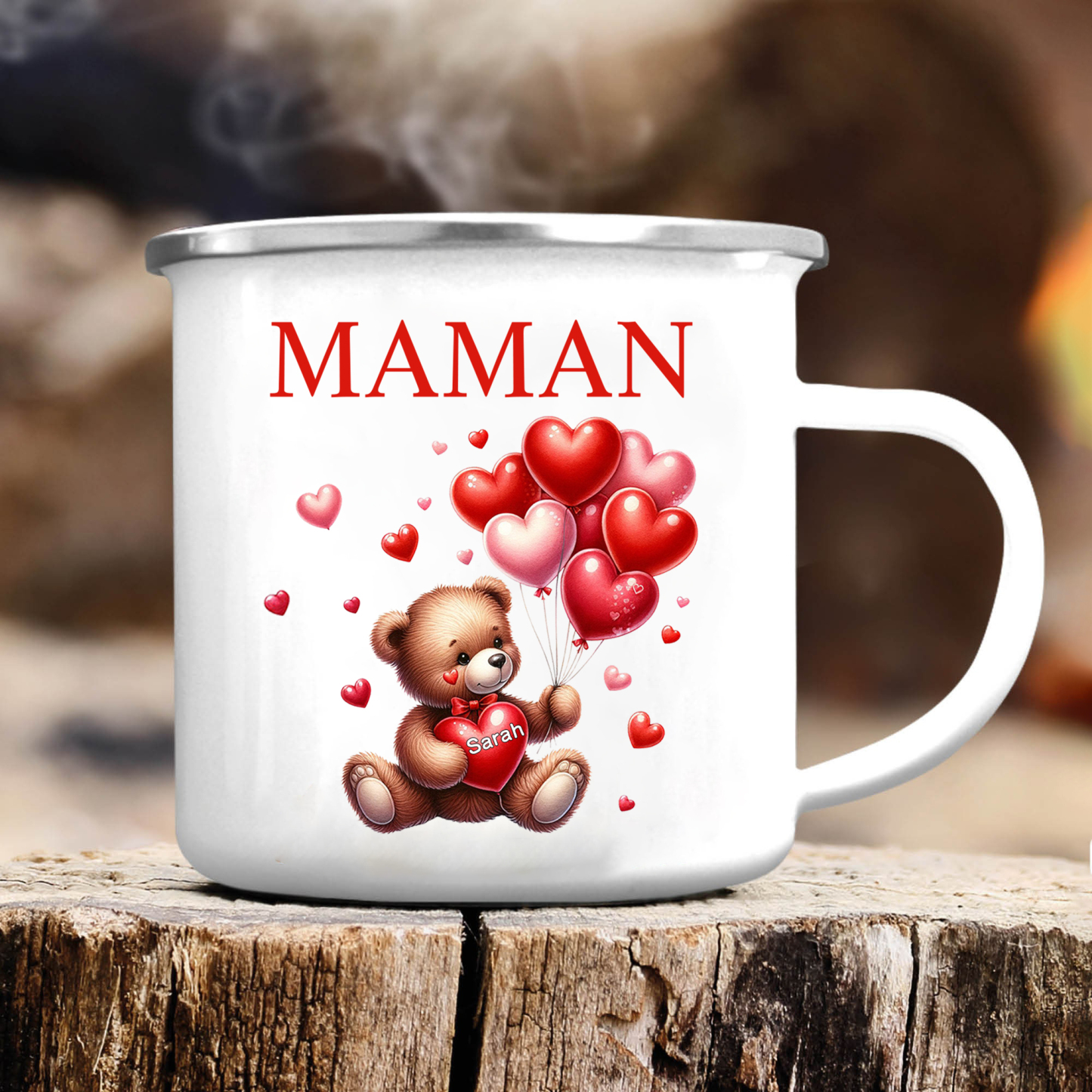 À Maman/Mamie - Tasse émaillée Ours 1 Prénom Personnalisé
