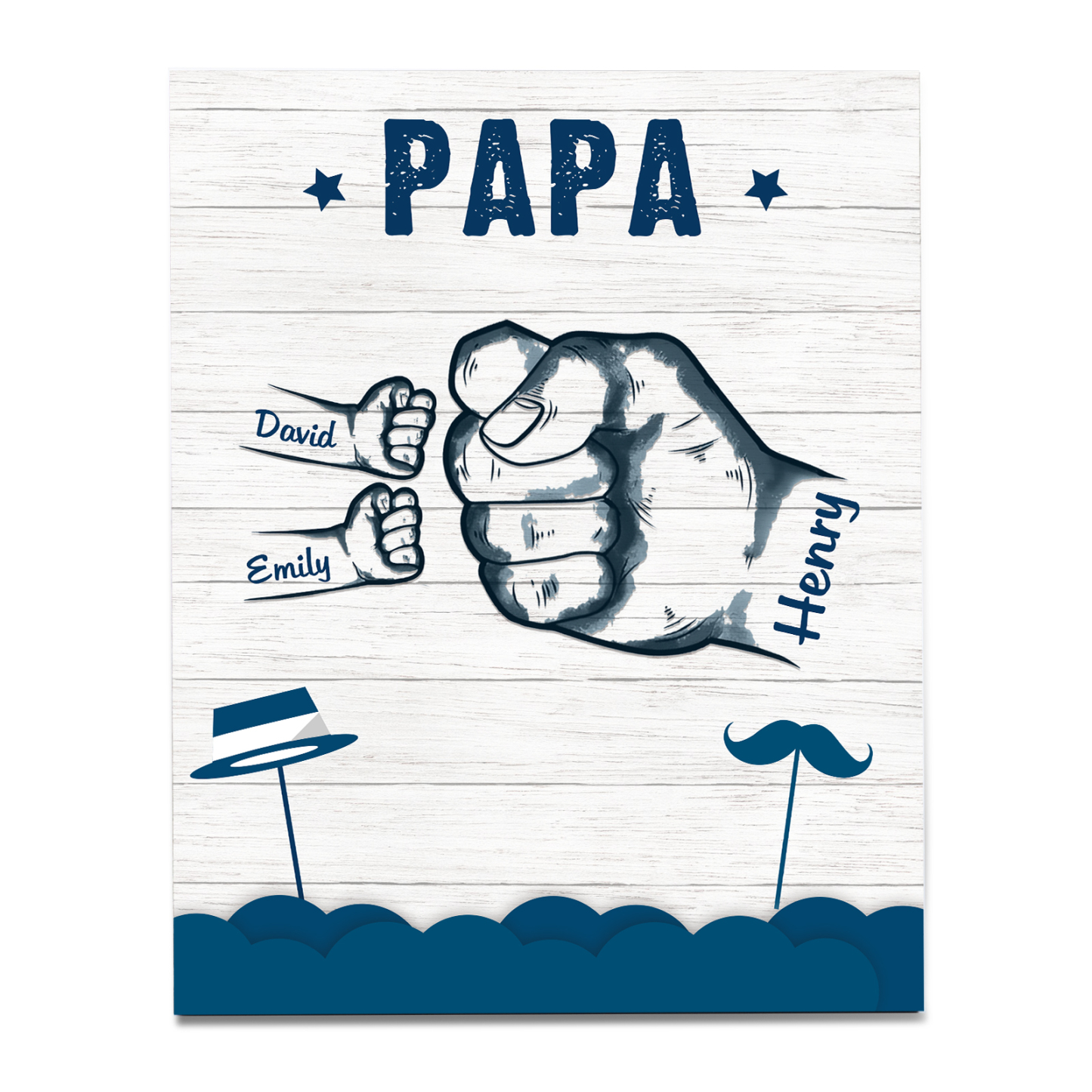 À Mon Papa/Papi-Cadre en Bois Poings 3 Prénoms Personnalisés avec Texte