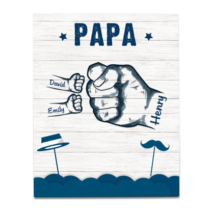 À Mon Papa/Papi-Cadre en Bois Poings 3 Prénoms Personnalisés avec Texte