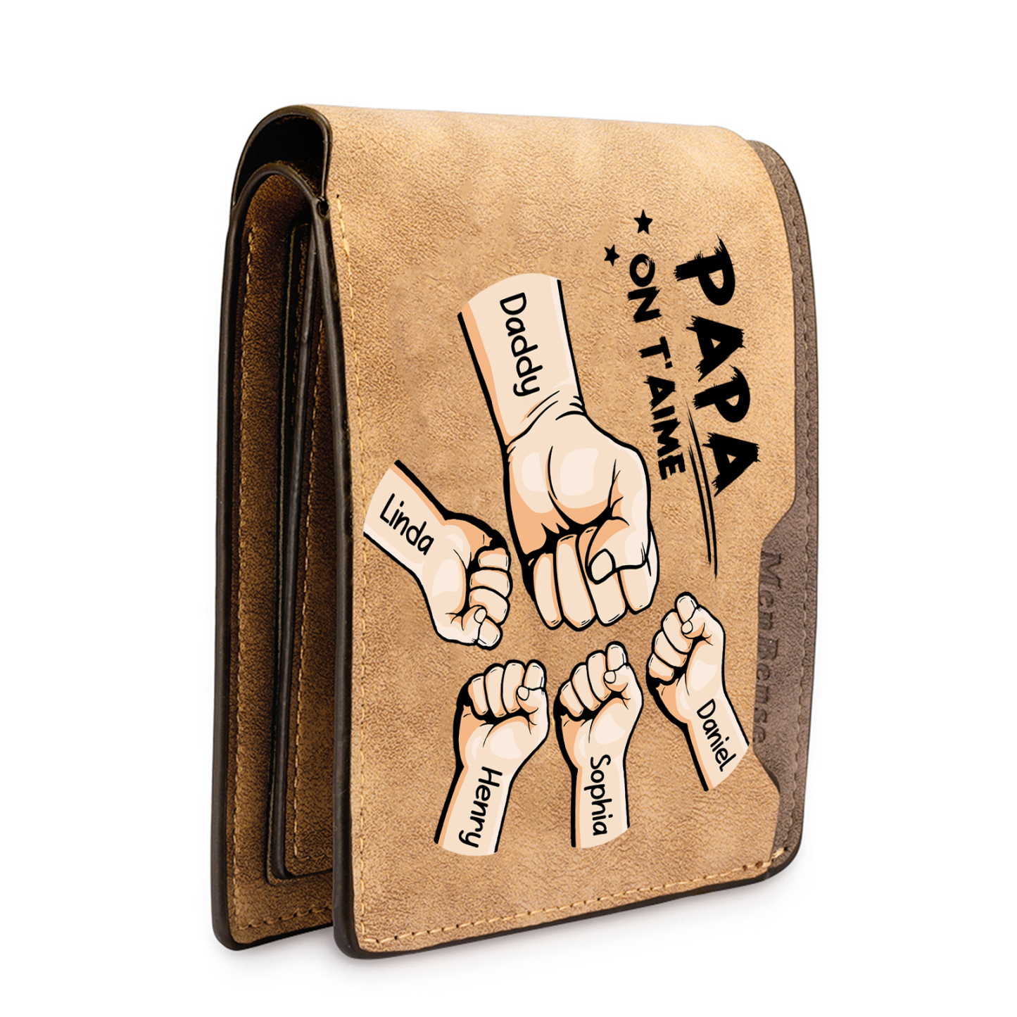À mon Papa-Portefeuille Poings 5 Prénoms Personnalisés Classique Homme