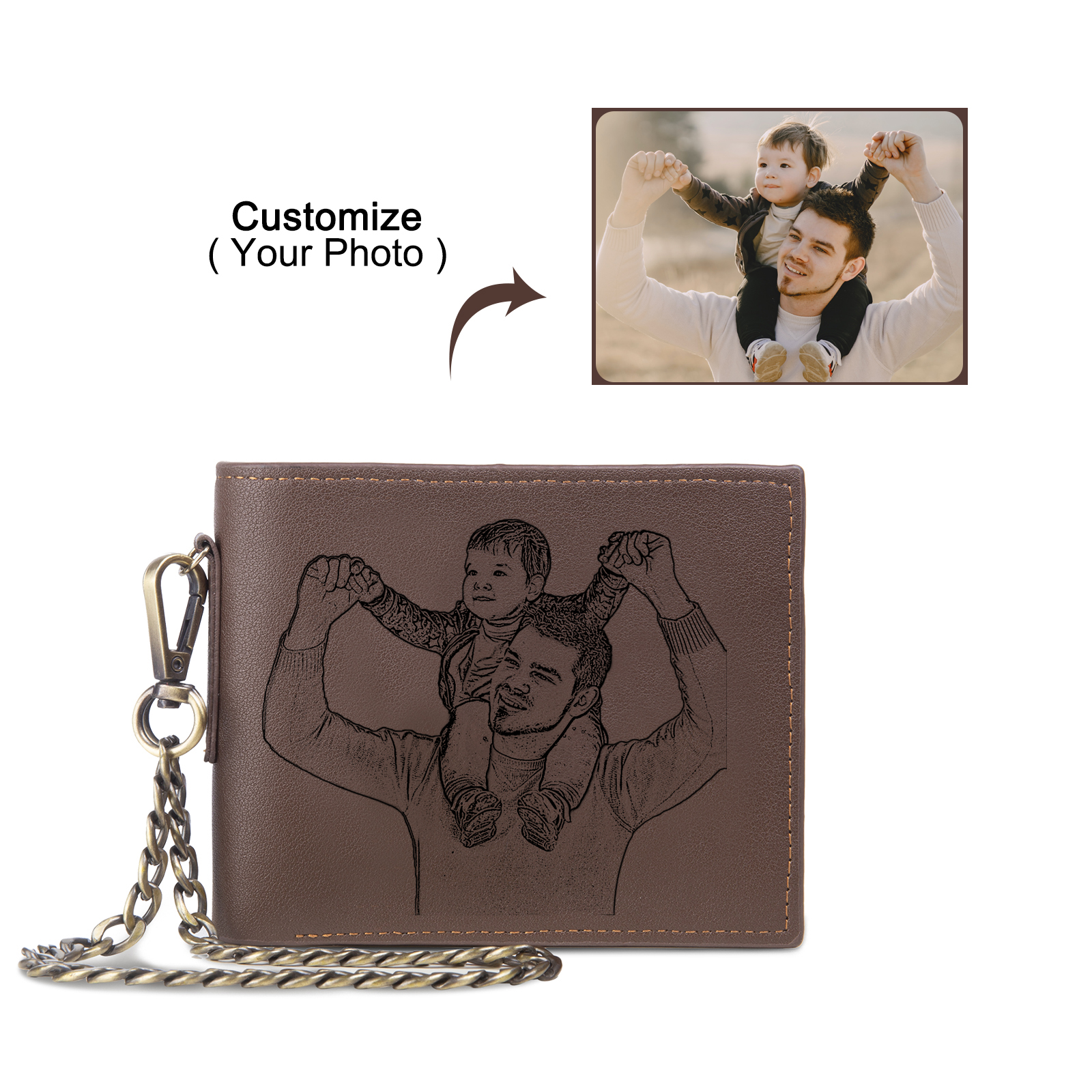 Portefeuille Classique avec chaîne Photo Personnalisée Porte-Monnaie Carte pour Hommes