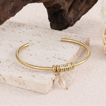 Bracelet jonc breloque feuille Bracelet Personnalisé Femme 3 prénom personnalisé｜Jessemade