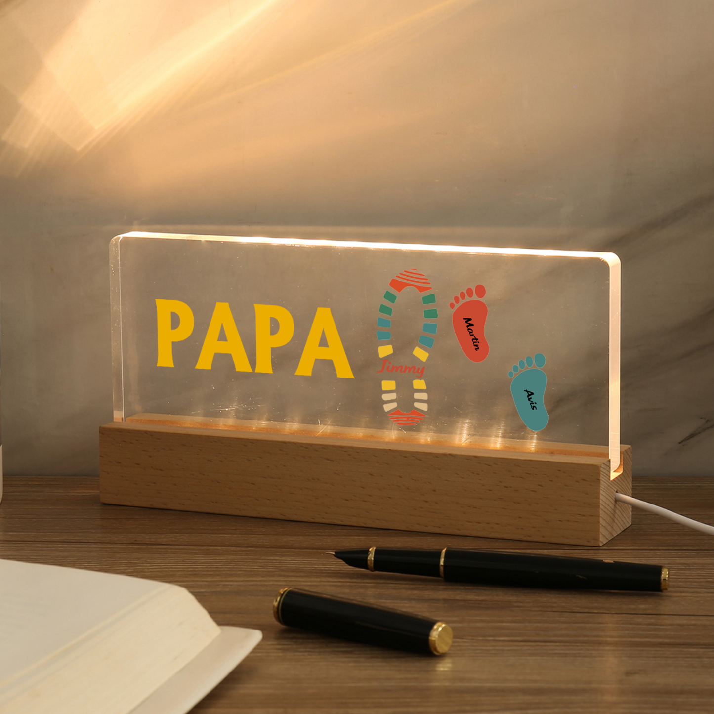 À mon Papa/Papi- Lampe de chevet LED Pieds Bébé 3 Prénoms Personnalisés avec Texte