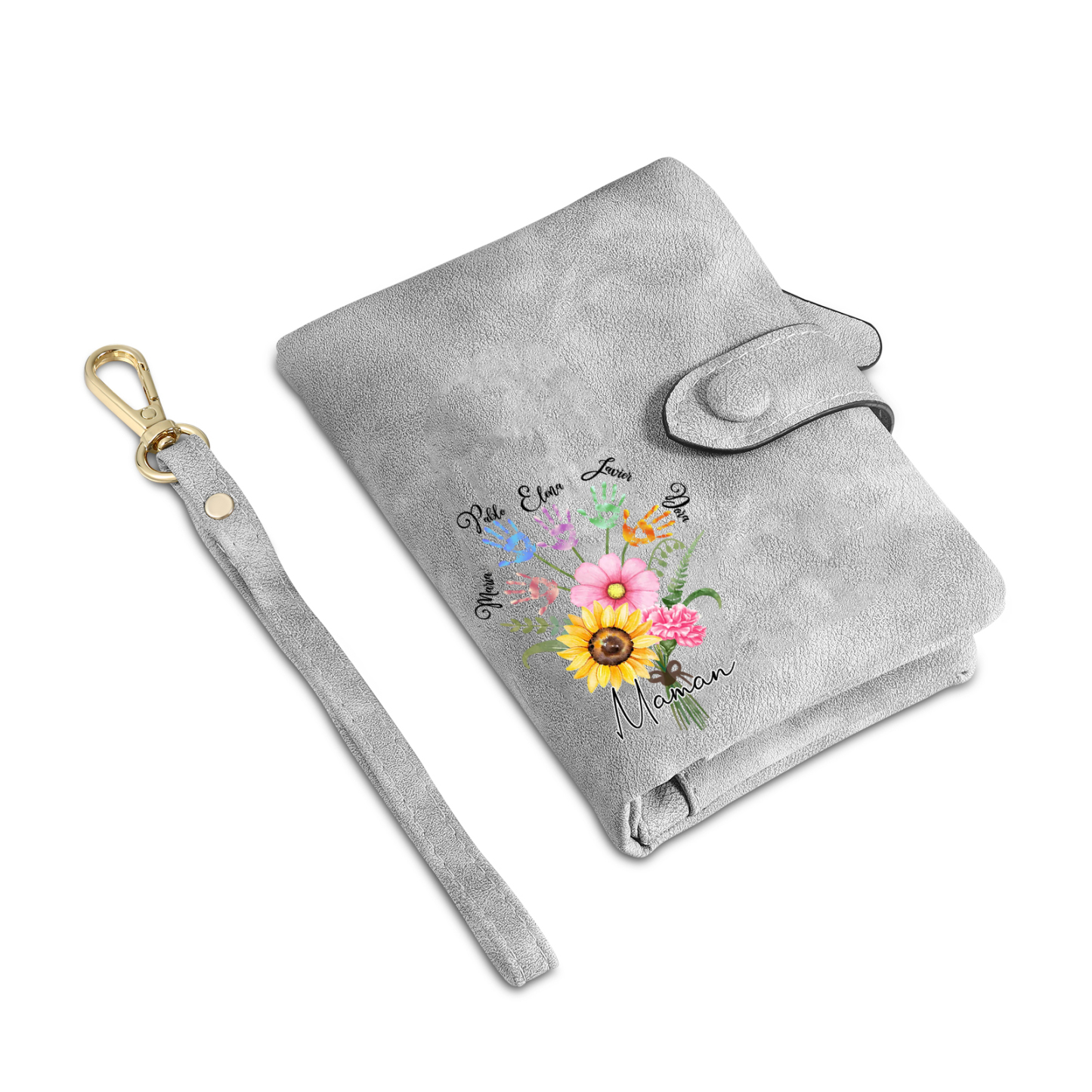 Portefeuille Fleurs 5 Prénoms et 1 Texte Personnalisés Porte-Monnaie Carte pour Femmes