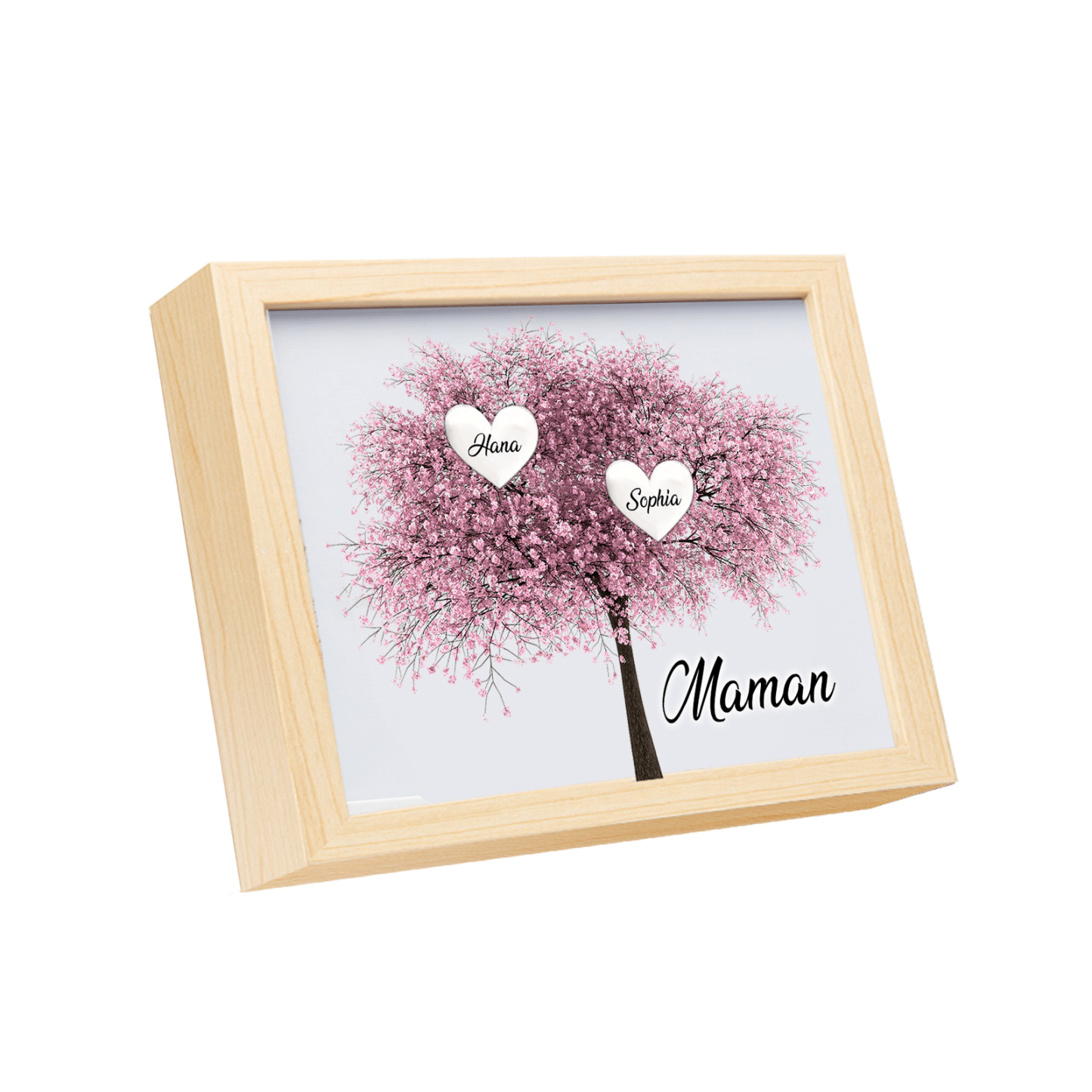 Cadre Photo LED Arbre de Vie 2 Prénoms et 1 Texte Personnalisé Décoration Famille