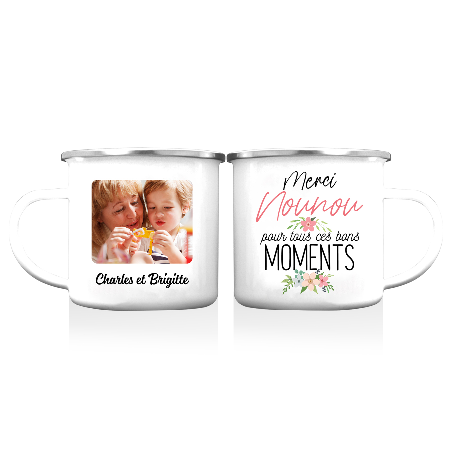 À Ma Nounou - Tasse émaillée Prénom et Photo Personnalisés