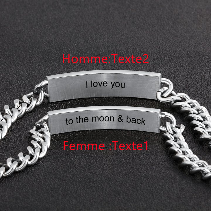 2PCS Bracelets Couple 2 Textes Personnalisés Bracelet en Commun｜Jessemade