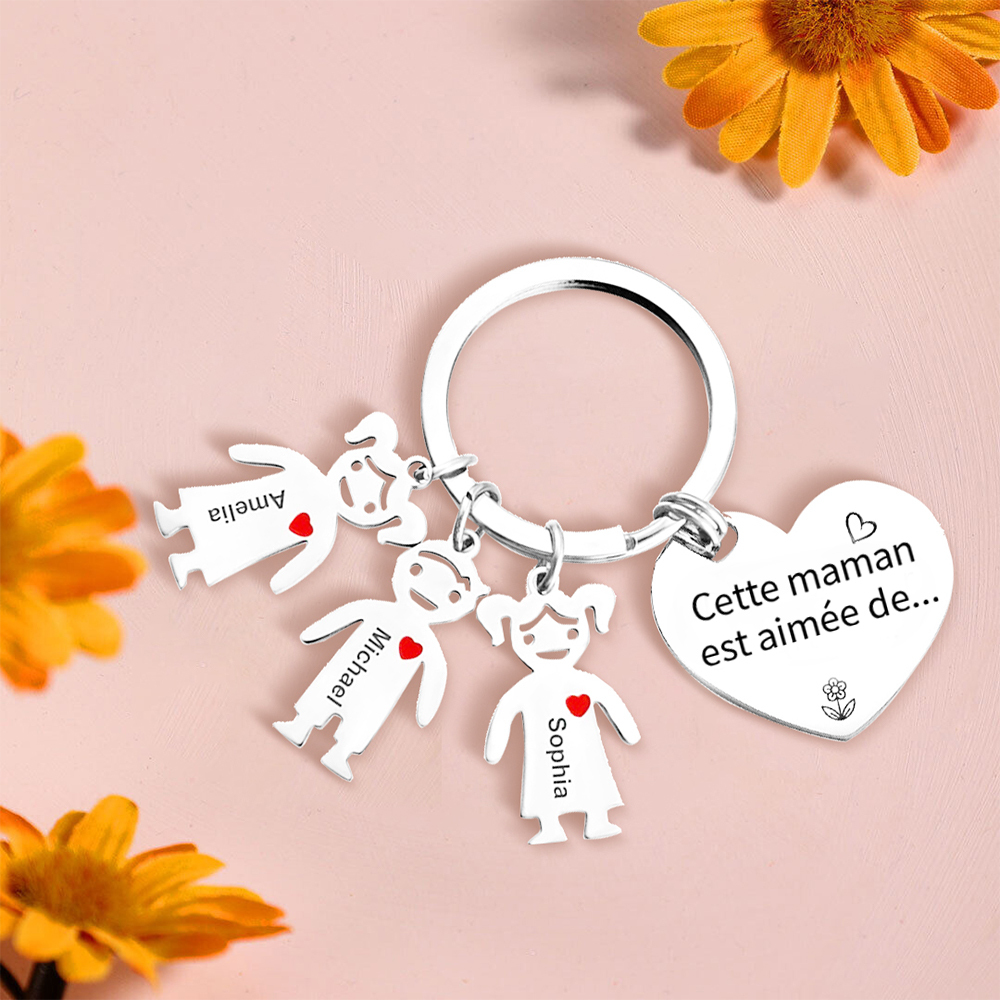 À Ma Maman - Porte-Clés 3 Prénoms Personnalisés Avec Breloques Enfants