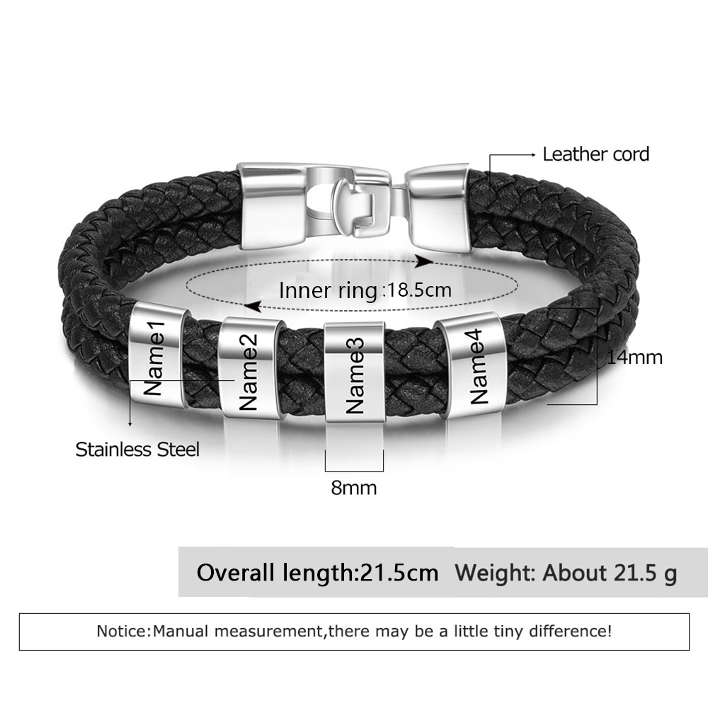 À mon Papa - Bracelet Cuir tressé 4 Perles et Prénoms Personnalisés Bracelet Hommes
