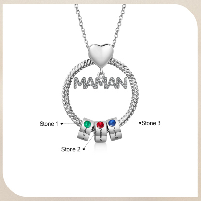 À ma Maman - Collier Pendentif 3 Prénoms Personnalisés avec Pierre de naissance｜Jessemade