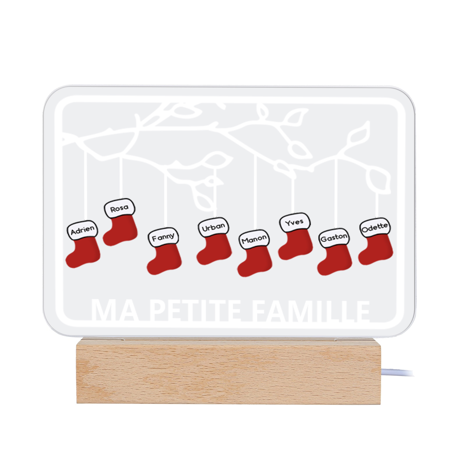 2-8 Noms Lampe de chevet Noël Chaussettes LED Lumières personnalisé avec Texte | Jessemade