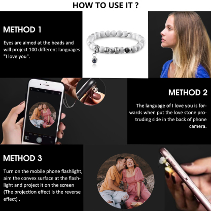 Bracelet en Magnésite 2 Prénoms Personnalisés avec Photo Bracelet Photo Projection Blanc｜ Jessemade