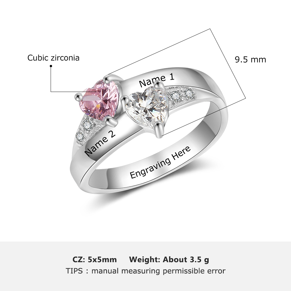 Bague 2 Prénom Personnalisé avec Pierre de Naissance