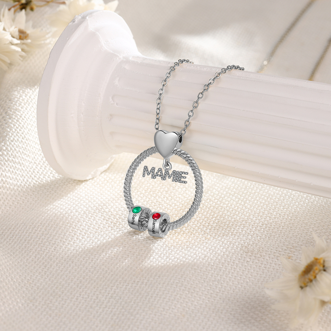 À ma Mamie - Collier personnalisé avec 2 Prénoms et Pierre de naissance Collier pendentif Or/Argent|Jessemade