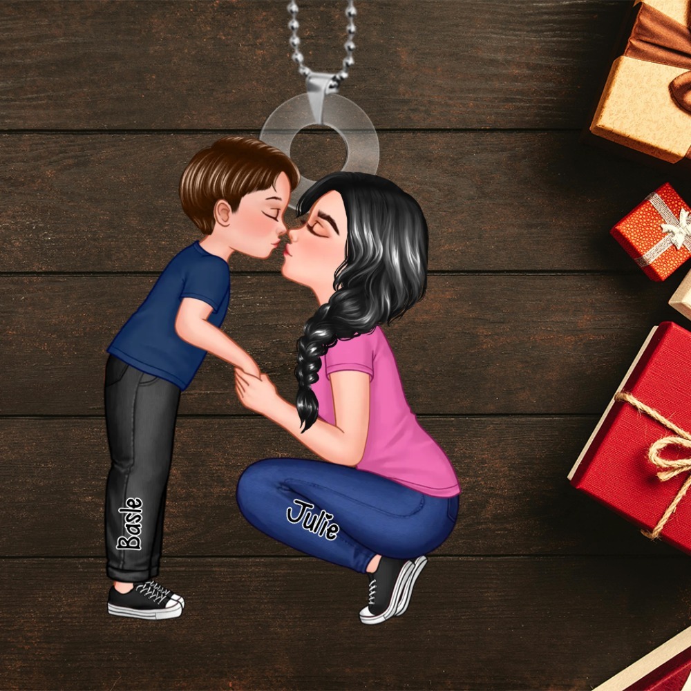 Ornement/Porte-clés Personnalisés avec 2 Prénoms et Illustrations Maman et Enfant Cadeau Personnaliable | Jessemade