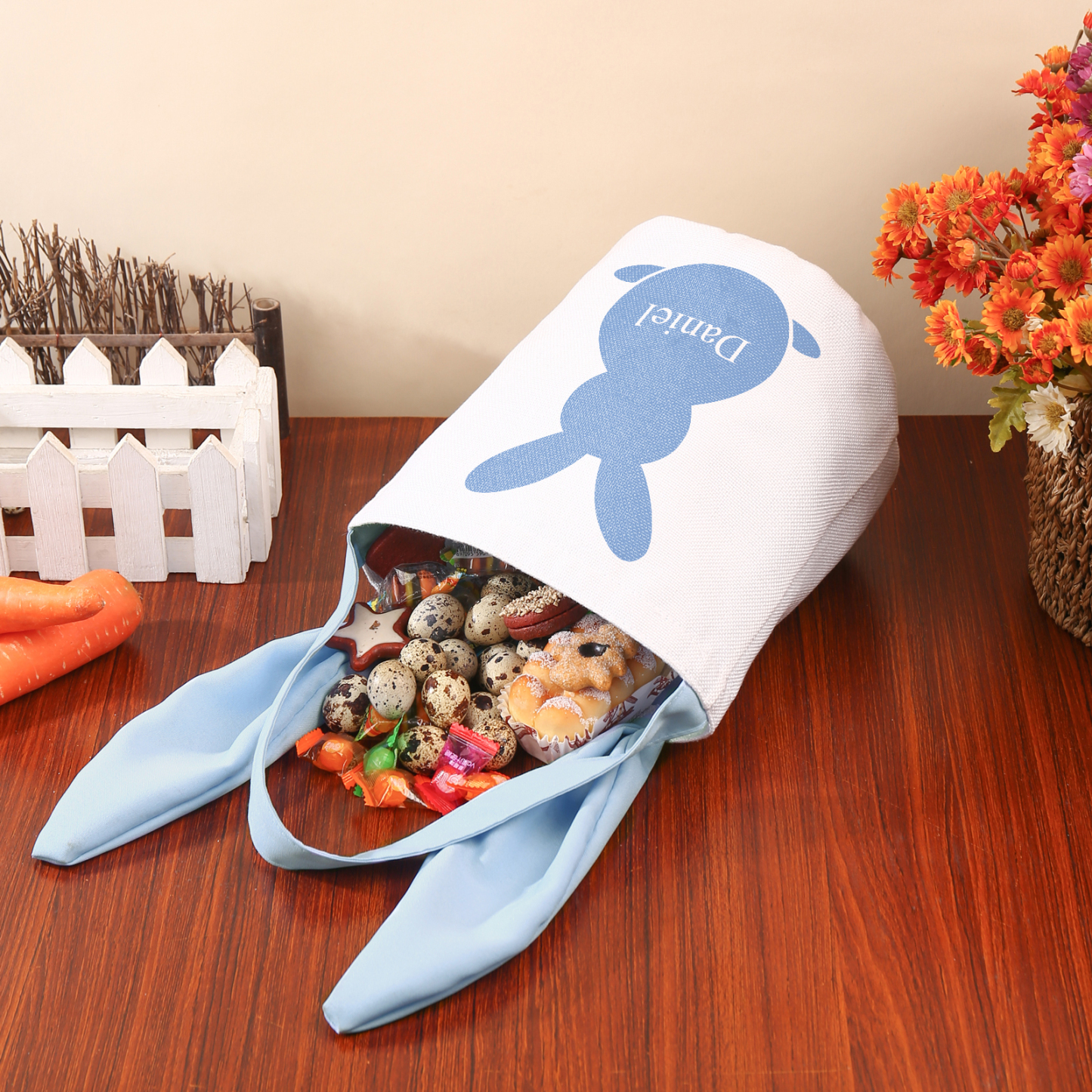 Sac de Pâques Lapin 1 Prénom Personnalisé Tote Bag Enfant