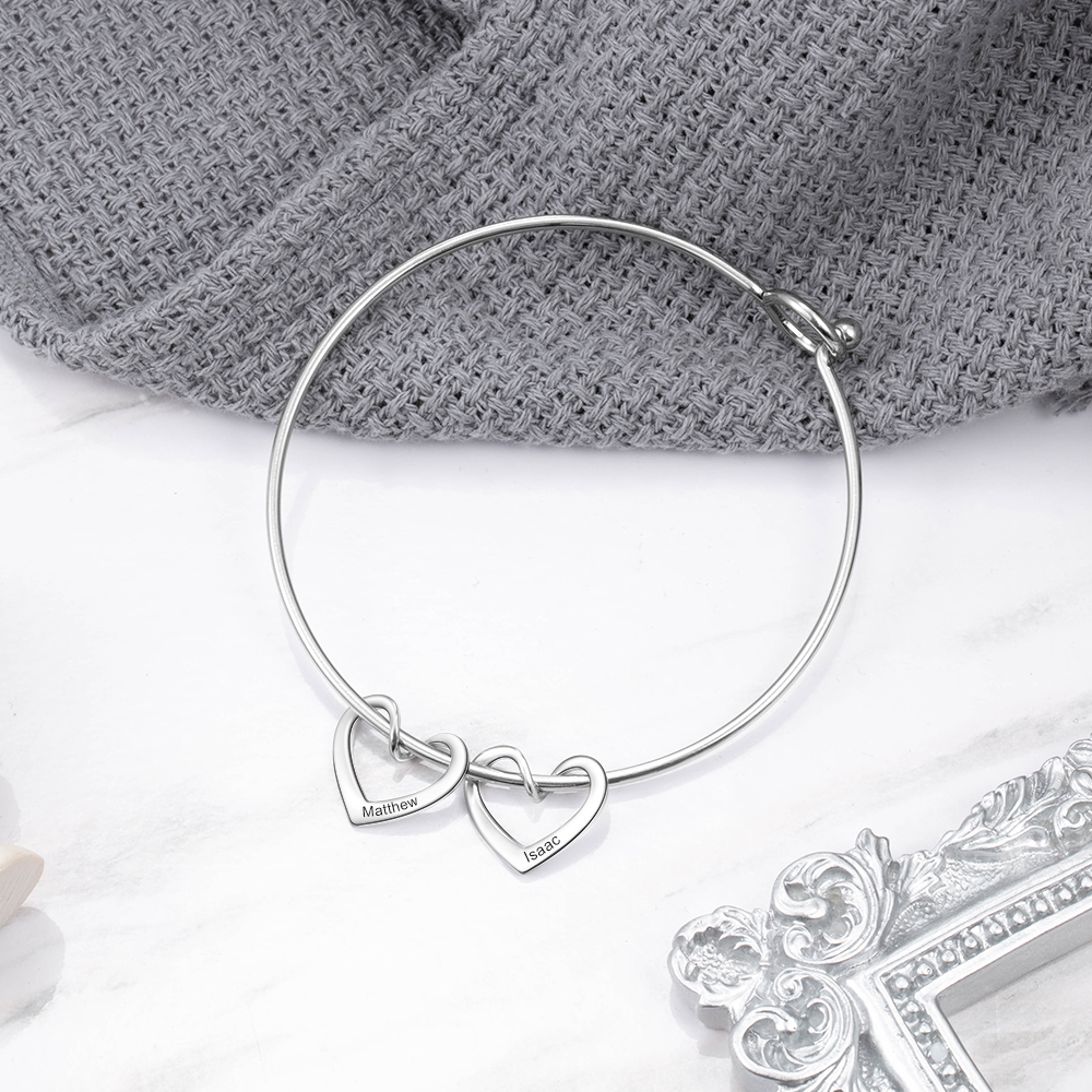 Bracelet Enfant 4 Prénoms Personnalisés avec 4 Cœur Breloques