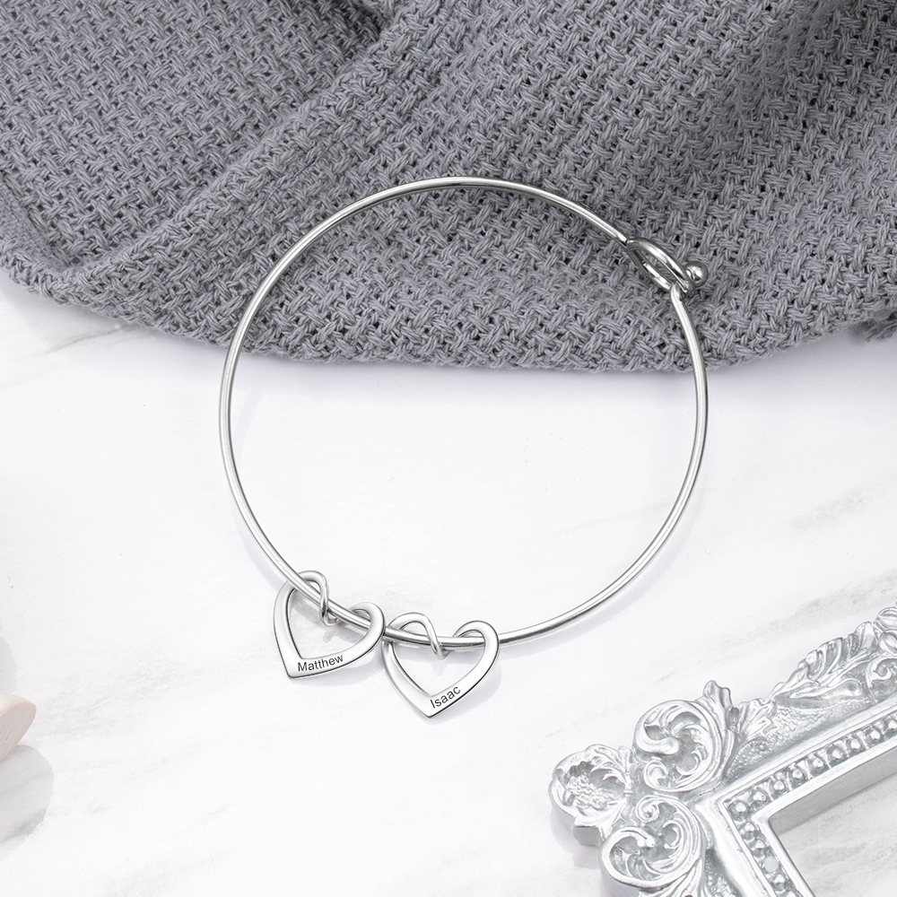 Bracelet Enfant 4 Prénoms Personnalisés avec 4 Cœur Breloques