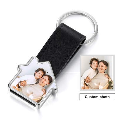 Porte-Clés Cuir PU Maison Photo Personnalisée Porte-Clés Homme