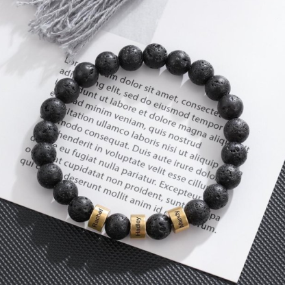 À mon Papa - Bracelet 3 Prénoms Personnalisés Pierre de lave Noir Bracelet Homme
