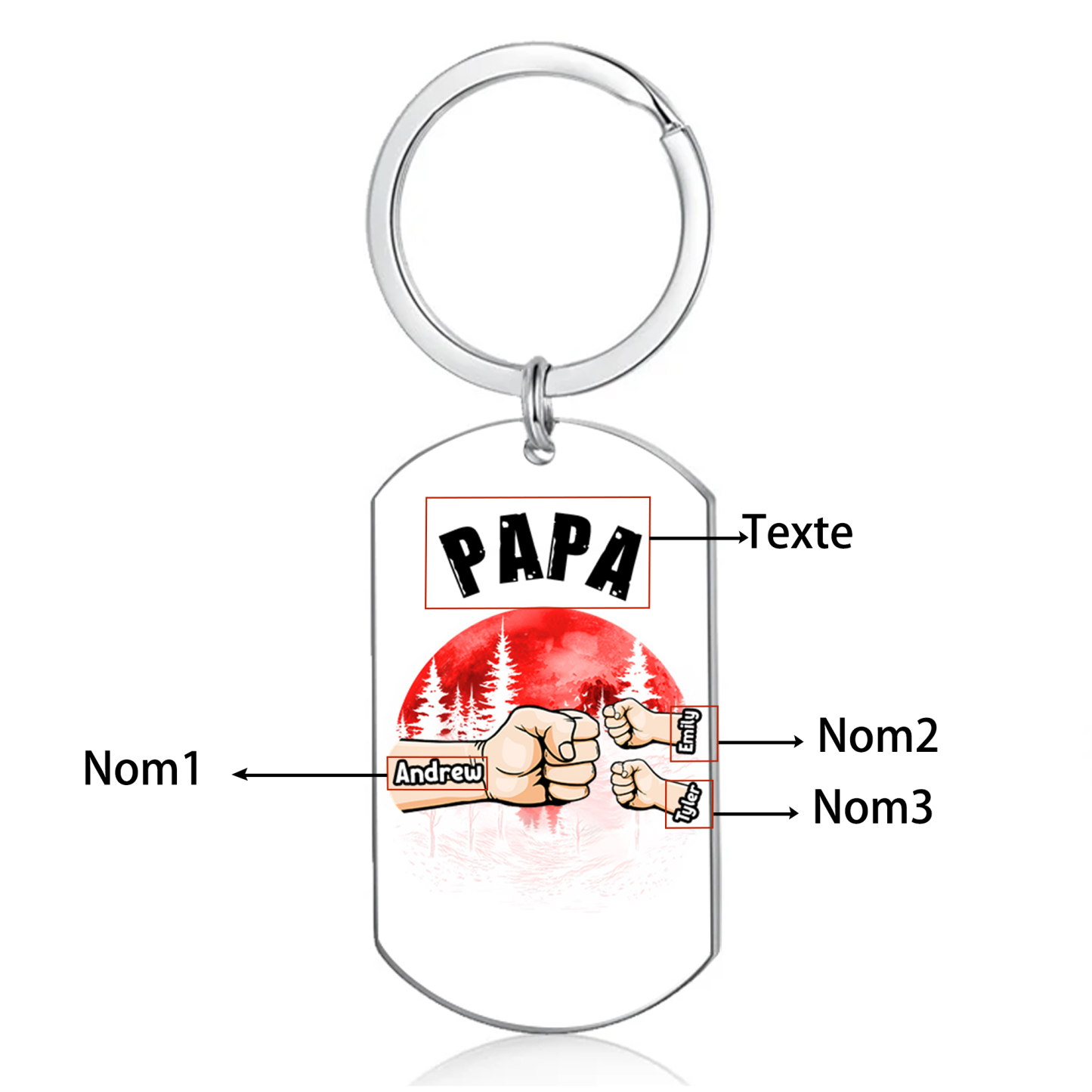À Papa/Papi - Porte-Clés Poings 3 Prénoms Personnalisés