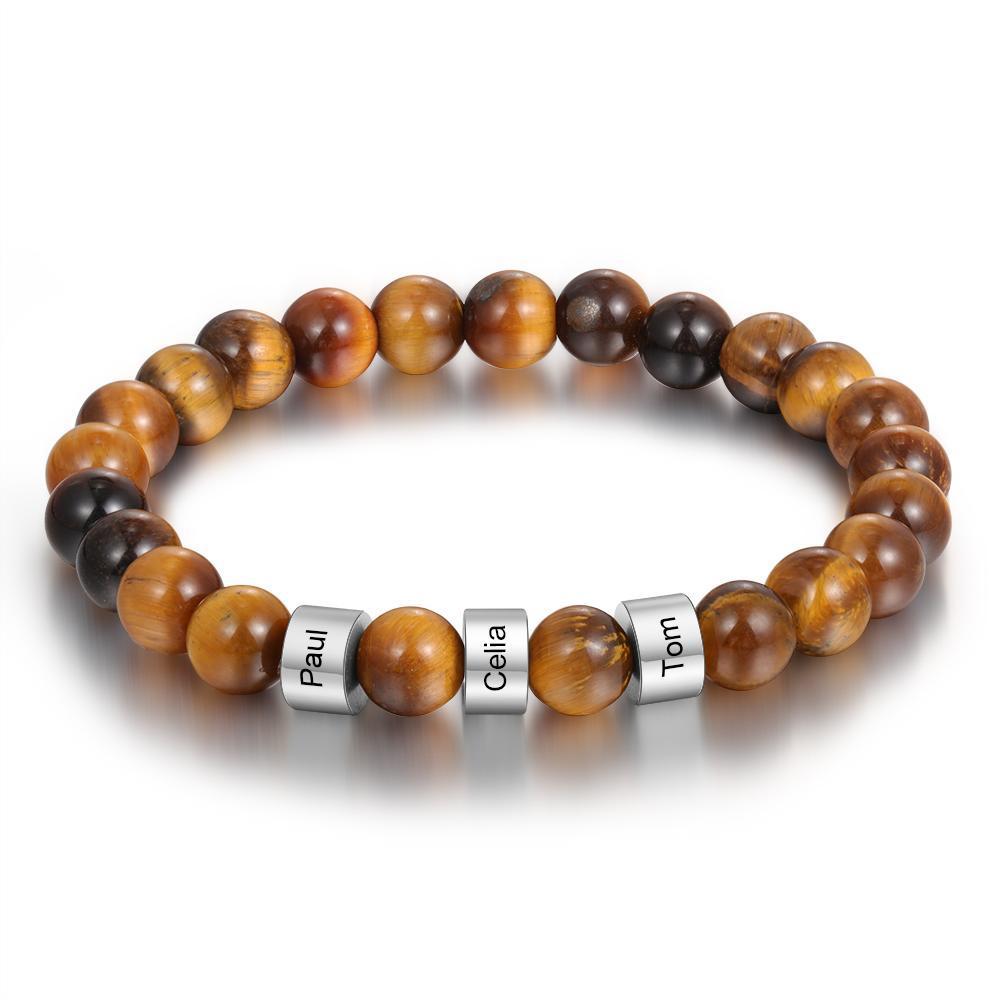 Bracelet 3 Prénom Personnalisé Bracelet Prénom Pierres Oeil de Tigre Brun pour Homme｜Jessemade