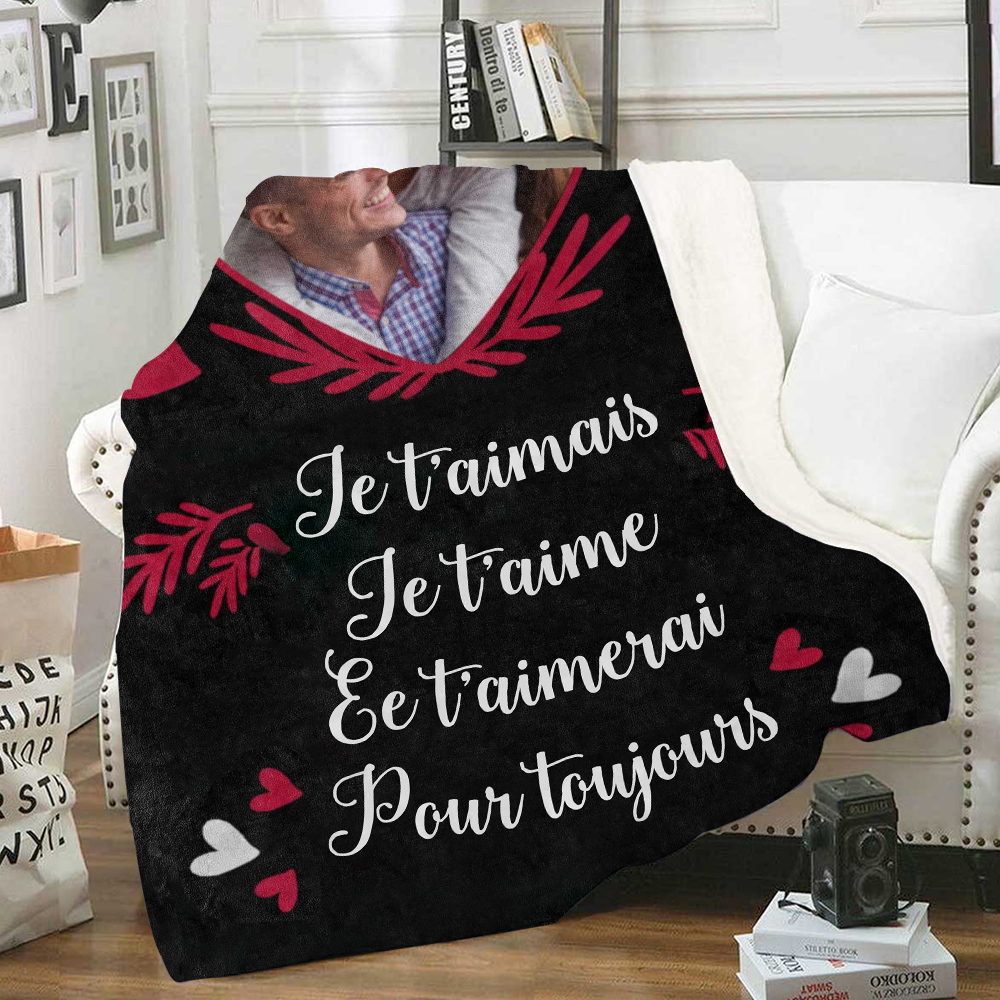 À mon Amour - Plaid Personnalisé avec 1 Photo Couverture Coeur en Flanelle Cadeau Saint Valentin pour Couple | Jessemade