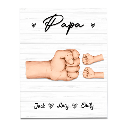 À Mon Papa/Papi-Cadre en Bois Poings 3 Prénoms Personnalisés avec Texte