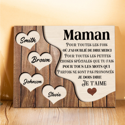 À ma Maman/Mamie - Cadre en Bois 4 Prénoms Personnalisés avec Texte Cadeau pour Famille