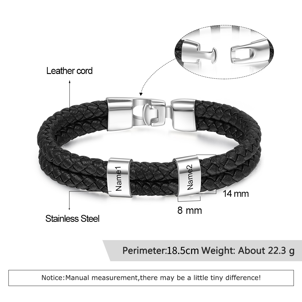 1-8 Noms Bracelet Cuir tressé Personnalisé Bracelet Homme
