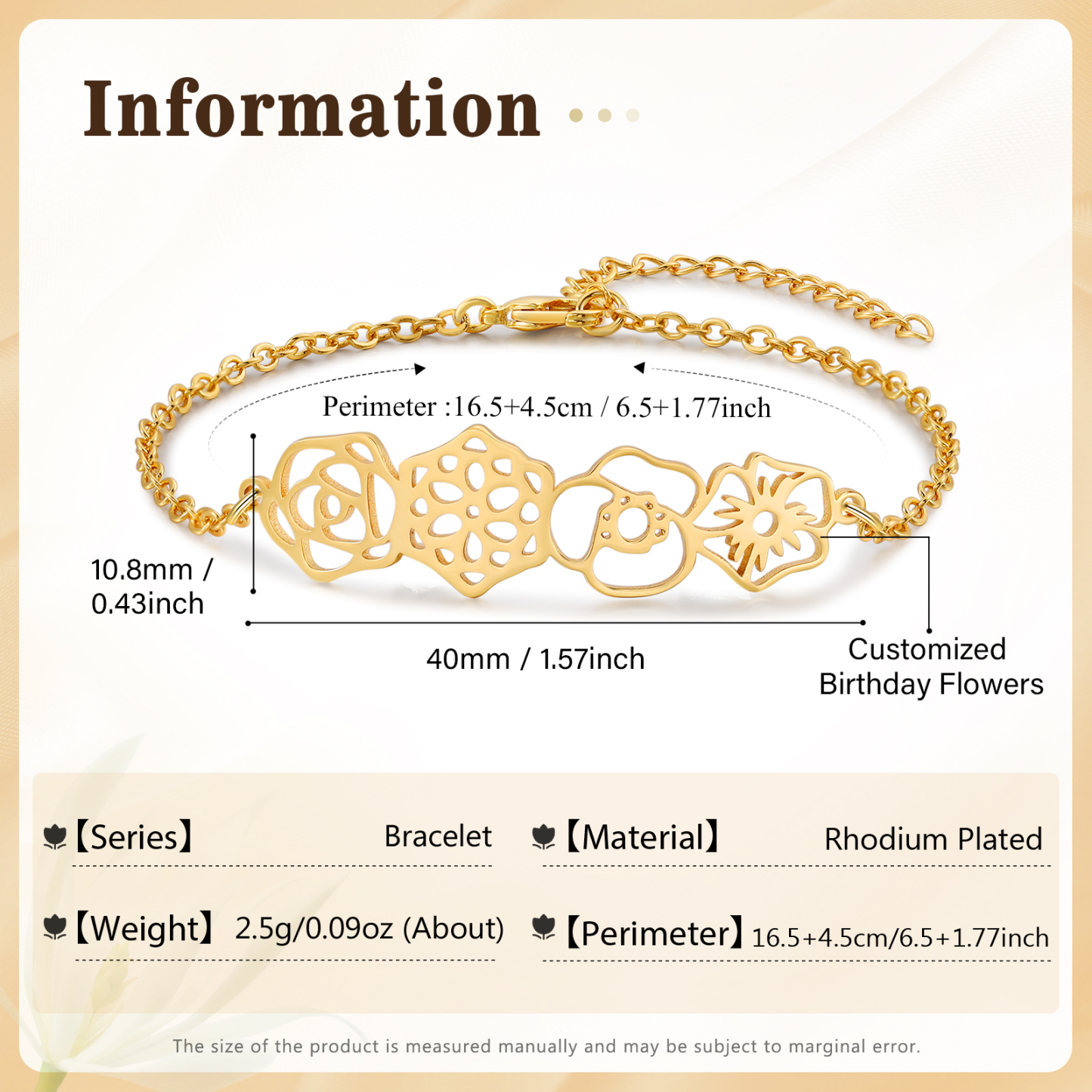 Bracelet 4 Fleurs de Naissance Personnalisées pour Femme
