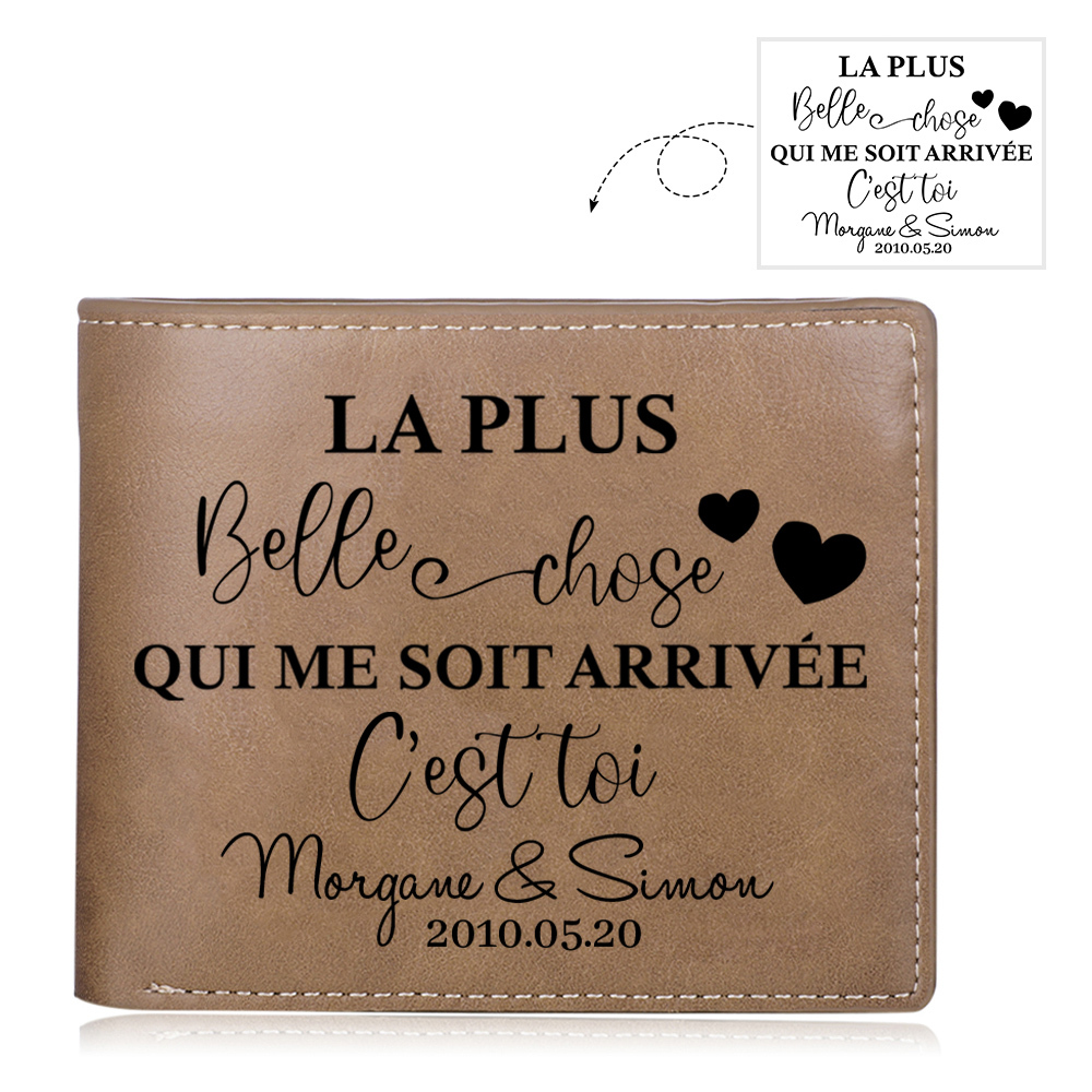 Portefeuille Classique 2 Prénoms Personnalisés avec Date pour Couple Porte-Monnaie Carte