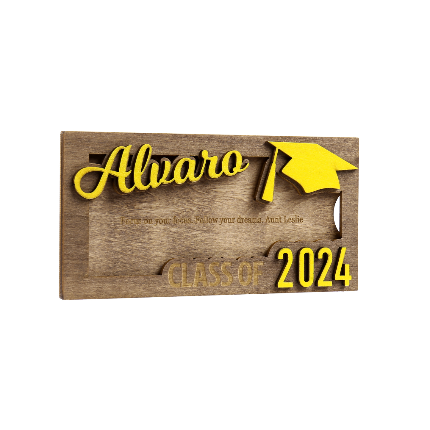 Porte-Cartes Diplômé en bois Prénom et Texte Personnalisés Cadeau de Graduation