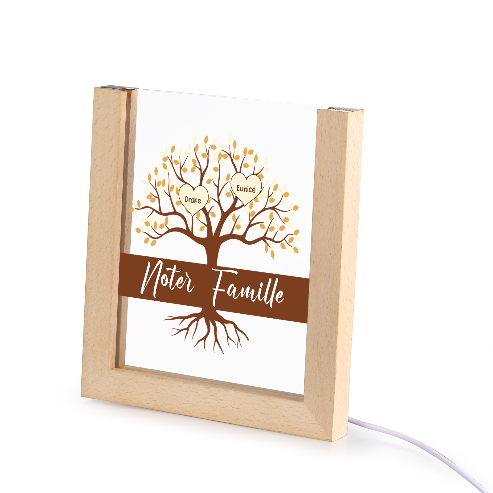 À Maman/Mamie - Lampe de chevet LED Arbre 2 Prénoms Personnalisés avec 1 Texte