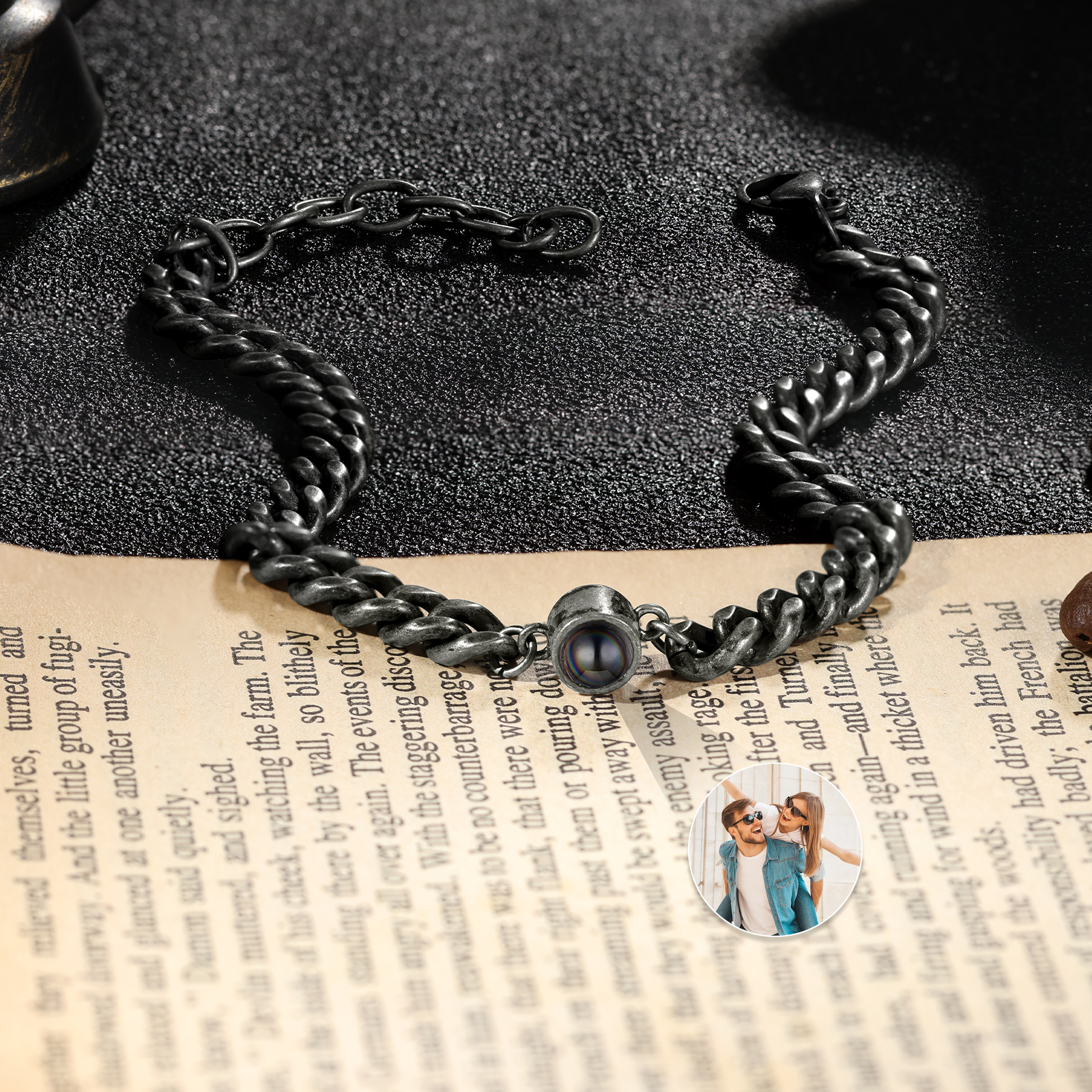 Bracelet en Acier Inoxydable Personnalisé Bracelet Photo Projection Noir｜Jessemade
