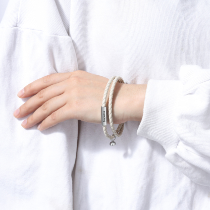 2PCS Bracelets en commun 2 Prénoms Personnalisés avec date Noeud Coulissant｜Jessemade