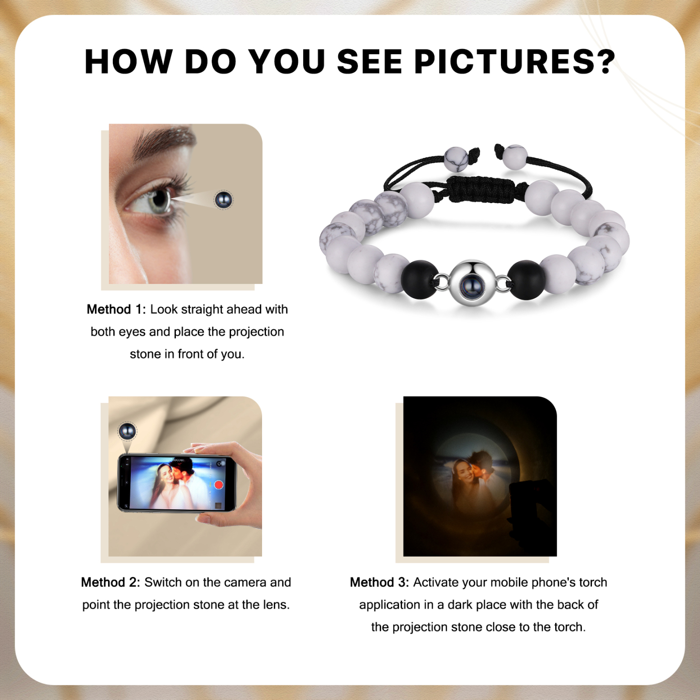 Bracelet Photo Projection de Pierres 1 Photo Personnalisée|Jessemade
