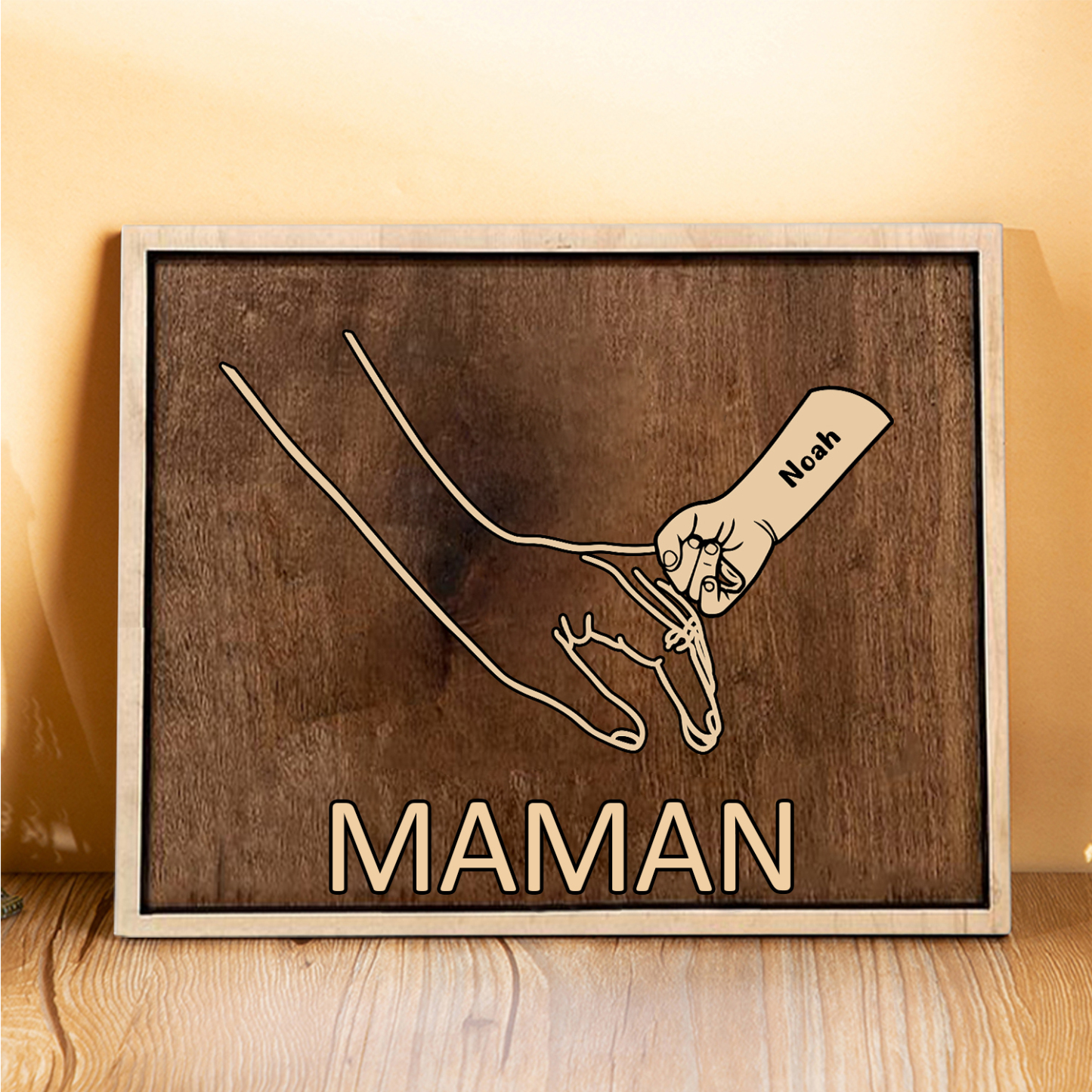 À Papi/Mamie - Cadre en Bois la Main dans la Main 1 Prénom Personnalisé avec Texte Cadeau pour Famille