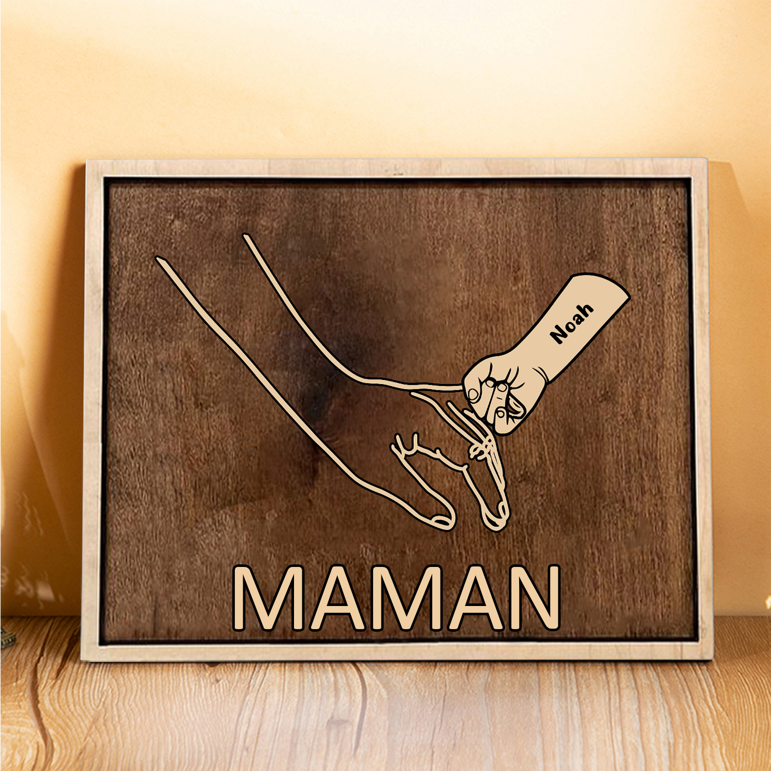 À Papi/Mamie - Cadre en Bois la Main dans la Main 1 Prénom Personnalisé avec Texte Cadeau pour Famille